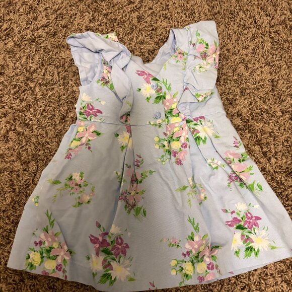 Janie and Jack Floral Print Dress 12-18 Months Light Blue Button Back Lined - Picture 3 of 3